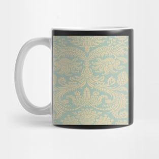 Pale Gold on Light Blue/Teal Medieval Damask Scrolls Mug